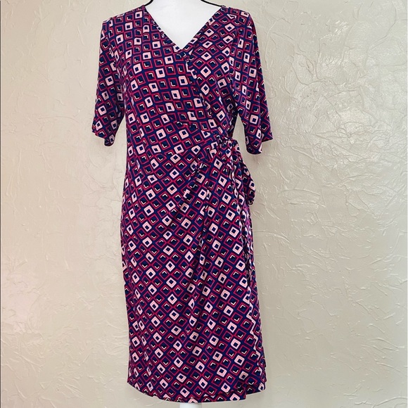 NWT large Motherhood Maternity 3/4 sleeve geometric print wrap tie dress - Picture 1 of 16